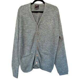 Vintage Towncraft Sweater Mens Medium Gray Green Button Cardigan 80s Grandpa
